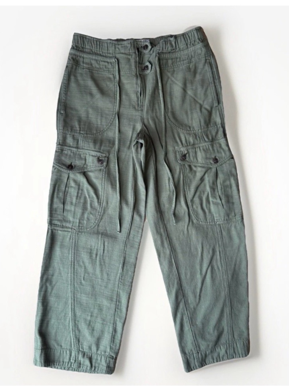 Free People Olive Green Cargo Pants with Drawstring Waist